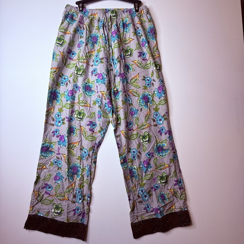 Punjammies Sudara Lounge Pants Drawstring Boho Women's Large Floral 100% cotton